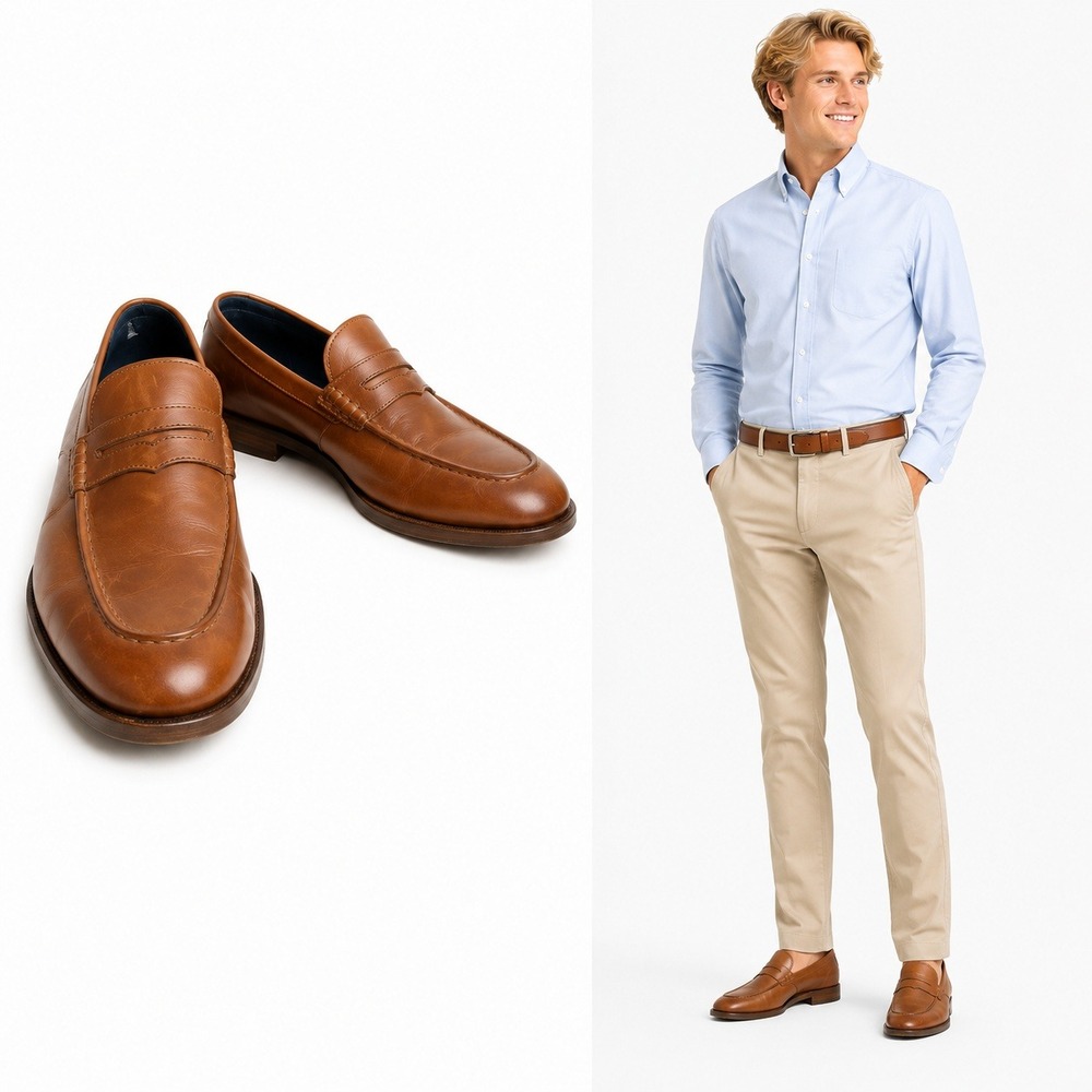 Cole Haan‎ Penny Loafer Mens 9 Brown C25070 Grand.OS Leather Dress Shoes Moc Toe